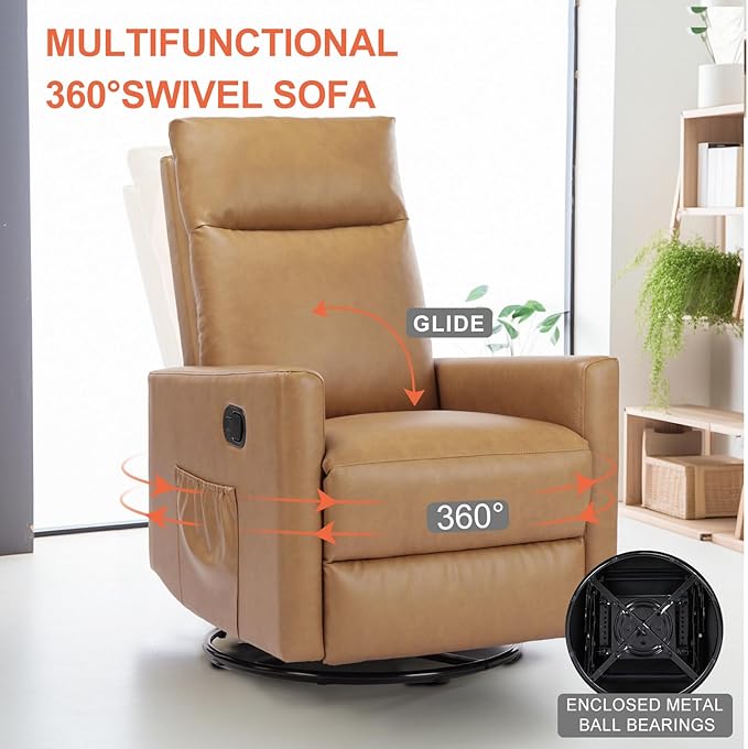 Sweetcrispy Recliner Chair, 360 Swivel Rocker Chair for Adults, Glider Rocker Recliners, Nursery Chairs for Living Room, High Back, Upholstered Deep Seat, Classical Brown - Image 4