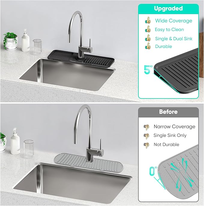 17.7inch Faucet Mat for Kitchen Sink Kitchen Sink Splash Guard Silicone Kitchen - Image 7