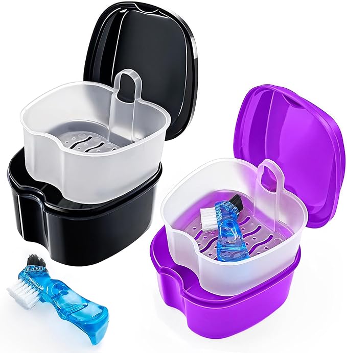 2 Pack Travel Denture Bath Case Set Orthodontic Dental Box Case by Keedolla