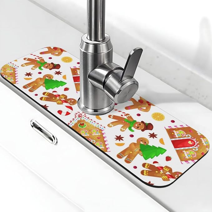 Christmas House Gingerbread Man Furits Kitchen Sink Splash Guard Faucet Mat 1 by WILL+BUDXEG