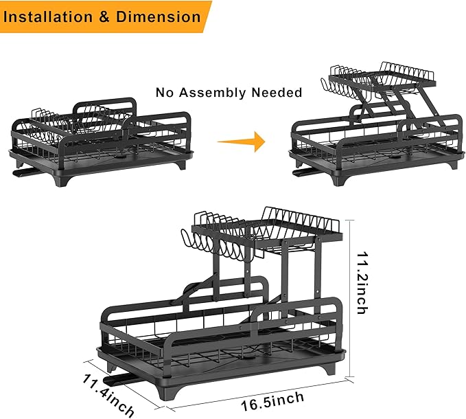 2 Tier Metal Dish Drying Rack Without Installation Sturdy Dish Racks - Image 3