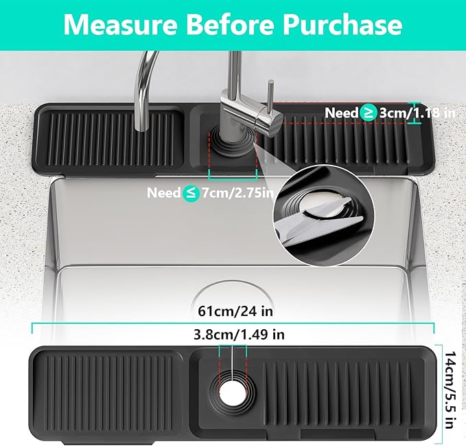 24 Inch Longer Faucet Mat for Kitchen Sink, 5° Slope Fast Self-draining - Image 2