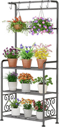 Plant Stand Indoor Outdoor Heavy Duty Metal - 56.4" Tall 3-Tier Shelf for Multiple Plants, Flowers, Rustproof Black Storage Rack for Patio, Balcony, Living Room, Garden, Includes Hooks&Adjustable Feet by GIOTORENT