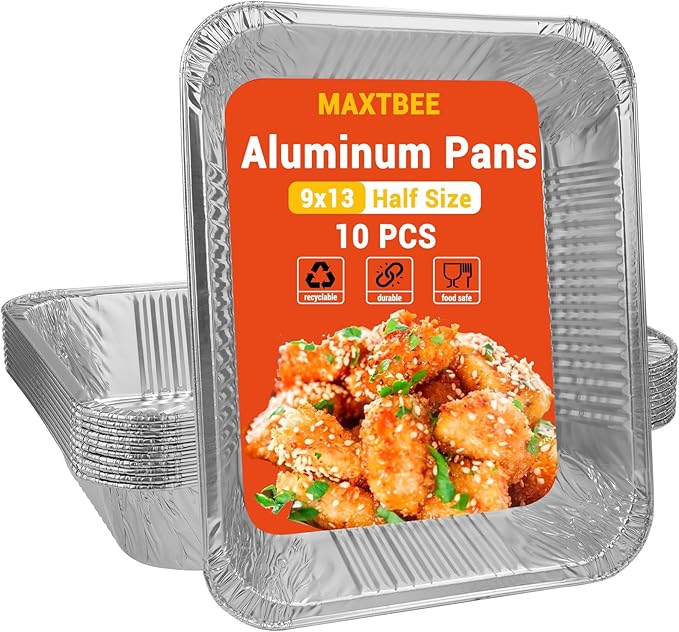 Aluminum Pans Foil Pans, 10 Pack 9x13 Disposable Trays Half Size Heavy Duty by Unknown