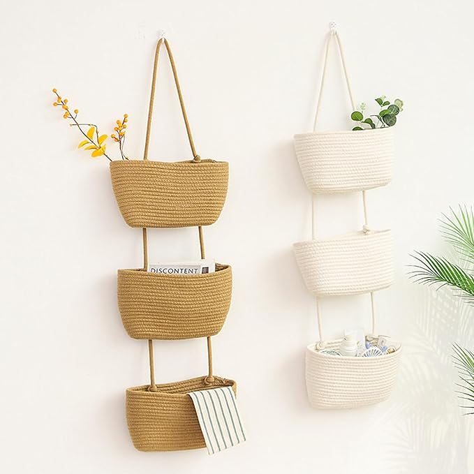 AARAINBOW Wall Hanging Cotton Baskets, Large 3 Tier Decorative Basket - Image 7
