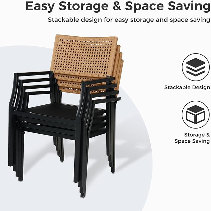 Grand Patio Outdoor Dining Chair Set of 2, 2-Piece Stackable Wicker Chairs with Cushions and Armrest for Restaurant, Garden, Porch, Lawn and Poolside - Image 7