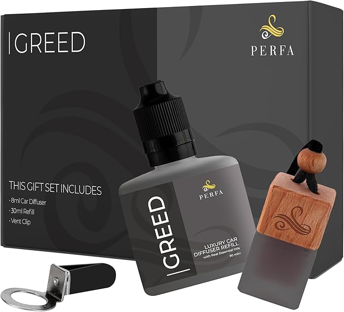 Greed Gift Set with Refill Bottle | Perfume Inspired Car Fragrances | Strong by Perfa