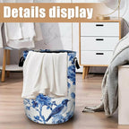 Blue Flower Bird Laundry Basket, Foldable Waterproof Laundry Hamper Tote Bag - Image 6