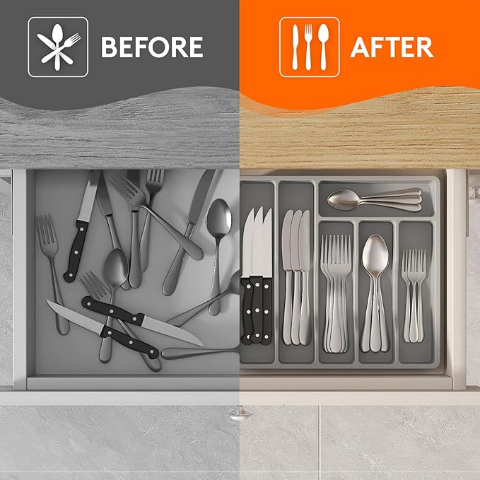 Lifewit Silverware Drawer Organizer Tray, Plastic Cutlery Storage - Image 8