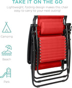 Best Choice Products Folding Zero Gravity Outdoor Recliner Patio Lounge Chair w/Adjustable Canopy Shade, Headrest, Side Accessory Tray, Textilene Mesh - Crimson Red - Image 8
