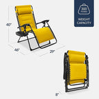Best Choice Products Oversized Padded Zero Gravity Chair, Folding Outdoor Patio Recliner, XL Anti Gravity Lounger for Backyard w/Headrest, Cup Holder, Side Tray, Polyester Mesh - Yellow - Image 2