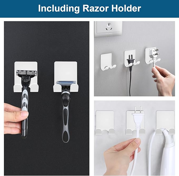 Razor Holder for Shower + Adhesive Wall Hooks, Premium 304 Stainless Steel - Image 2