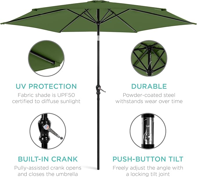 Best Choice Products 10ft Outdoor Table Compatible Steel Polyester Market Patio Umbrella w/Crank and Easy Push Button Tilt - Image 5