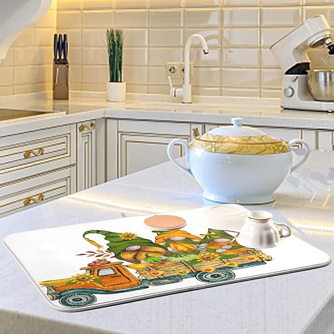 ALAZA Thanksgiving Truck with Fall Gnomes Dish Drying Mat - Image 6