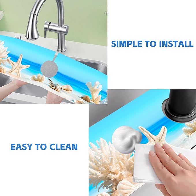 Tropical Beach Seashells Kitchen Sink Splash Guard Absorbent Fast Drying Mat - Image 5