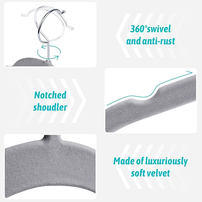 Premium Velvet Shirt Hangers 50 Pack, Space-Saving Non-Slip Felt Hanger - Image 2