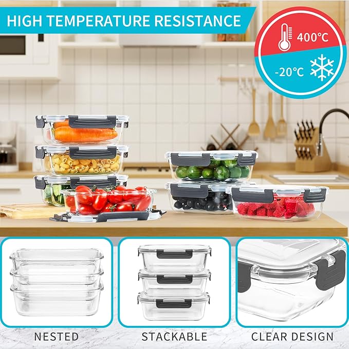 Skroam 10 Pack Glass Meal Prep Containers, 22 OZ Glass Airtight Food Storage - Image 5