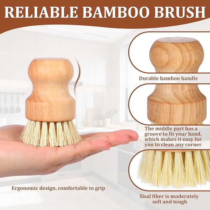 12 Packs Bamboo Scrub Brush for Dishes, Wooden Dish Scrubber Brushes - Image 3