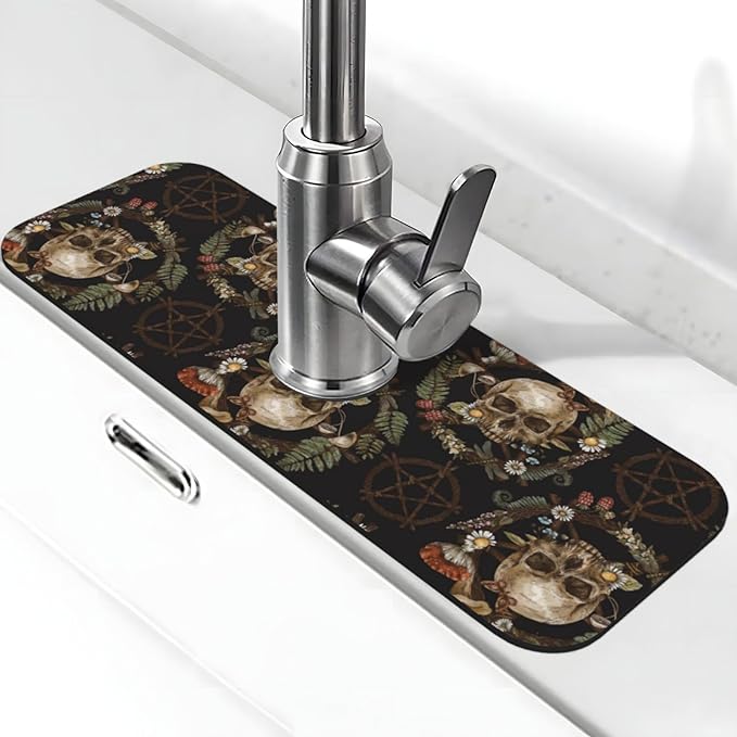 Wiccan Wicca Skull Mushroom Mushrooms Witchcraft Kitchen Sink Splash Guard by Unknown