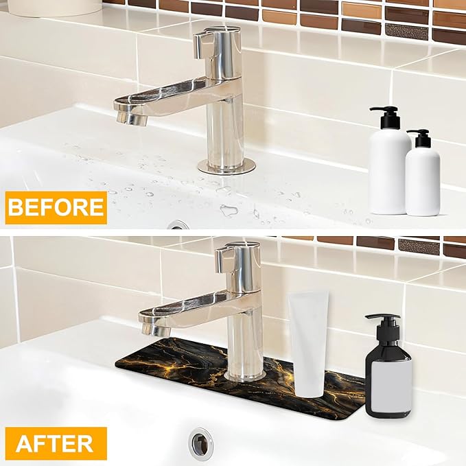 2 Pack Marble Texture Sink Splash Guard Faucet Mat Liquid Gold Marble Texture - Image 6