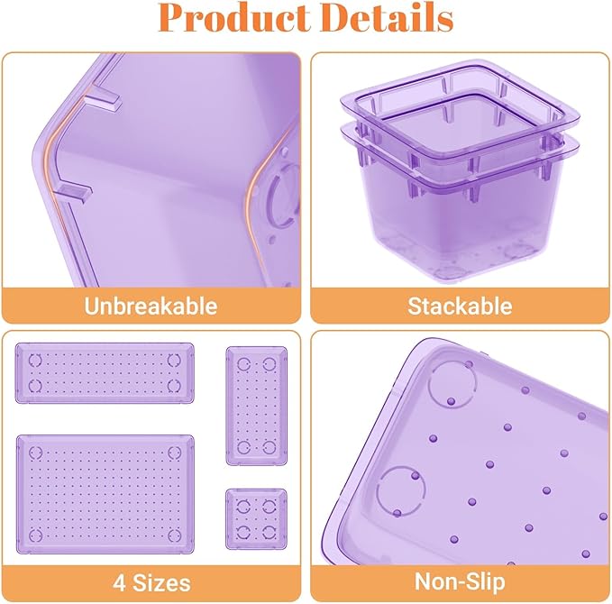 15 PCS Clear Plastic Drawer Organizer Set, 4-Size Acrylic Drawer Storage Trays - Image 4