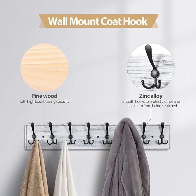 Coat Rack Wall Mount, Wooden Heavy Duty Coat Rack - Image 3