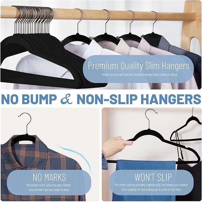 HOUSE DAY Black Velvet Hangers 120 Pack, Non Slip Felt Hanger, Slim Velvet - Image 3