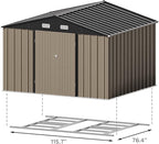 Patiowell 10 x 8 FT Outdoor Storage Shed with Floor Frame, Large Garden Tool Metal Shed with Sloping Roof and Double Lockable Door for Backyard Garden Patio Lawn,Brown - Image 7