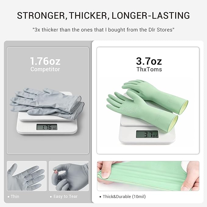 ThxToms 4 Pairs Reusable Rubber Gloves, 10mil Thick Heavy Duty Dishwashing & - Image 2