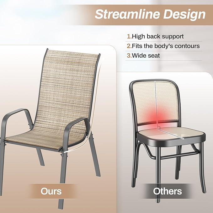 TLSUNNY Patio Chairs, Stackable Textilene Outdoor Dining Furniture for All Weather, with 17.7″ Wide Seat & Metal Frame, for Garden, Backyard, Deck, Restaurant, Poolside (8, Brown, 26.4″) - Image 9