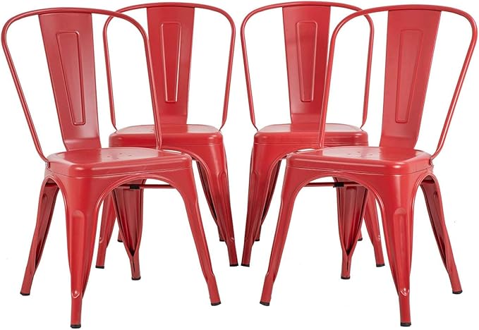 FDW Metal Dining Chairs Set of 4 Indoor Outdoor Chairs Patio Chairs Kitchen Metal Chairs 18 Inch Seat Height Restaurant Stackable Chair Tolix Side 330LBS Weight Capacity by FDW