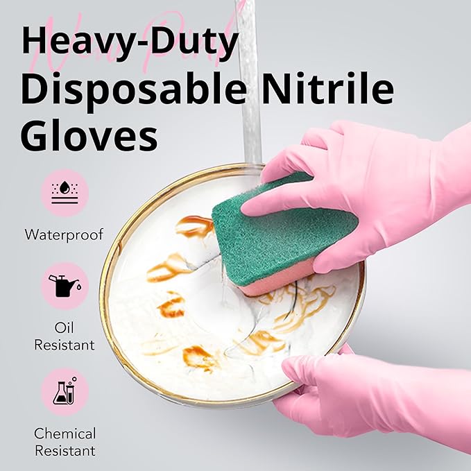 Disposable Nitrile Dishwashing Gloves, Extended 12 Inches Cuff, Cherry Blossom - Image 2