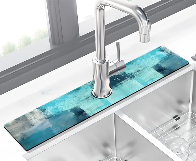Kitchen Sink Splash Guard Faucet Mat -2 PC Super Absorbent Fast Drying Mat Sink - Image 2