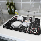 Giwawa Santa Laugh Dish Drying Mat Winter Snowflakes Black Dish Drainer Mats - Image 6