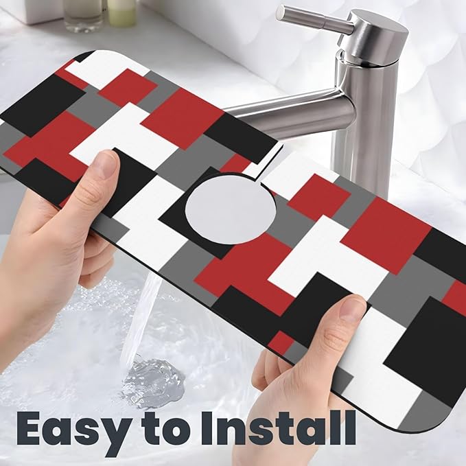 Grey Black White Plaid Square Red 15" X 5.5" Kitchen Sink Splash Guard Faucet - Image 6