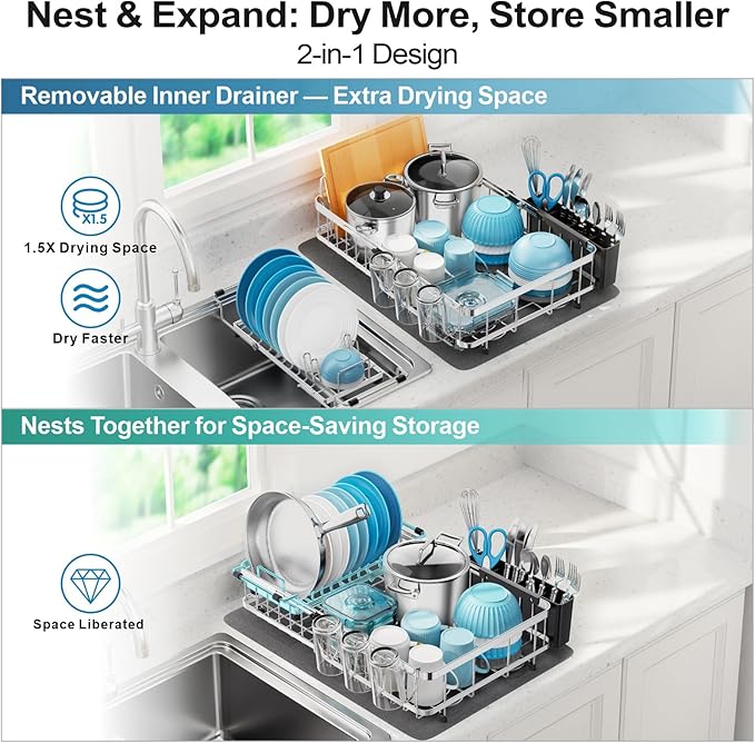 GSlife Large Capacity Expandable Dish Drying Rack - Image 3