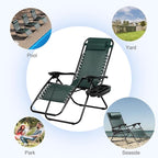 Nazhura Set of 2 Relaxing Recliners Patio Chairs Adjustable Steel Mesh Zero Gravity Lounge Chair Beach Chairs with Pillow and Cup Holder (Dark Green) - Image 8