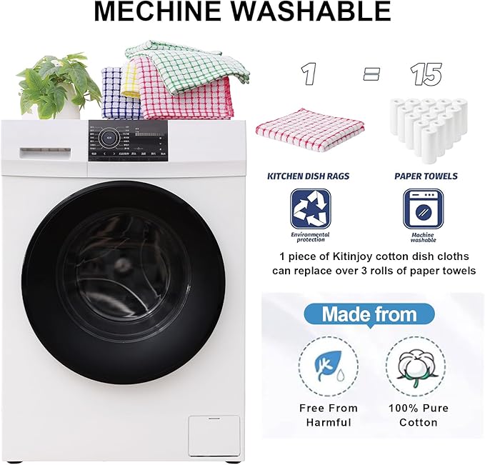 Kitinjoy Cotton 12 Pack Terry Kitchen Dish Cloths, 12 x 12 Inches Super Soft - Image 5