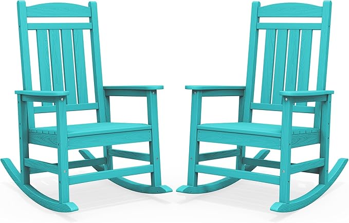 SERWALL HDPE Outdoor Rocking Chair Set of 2, Patio Rocking Chairs, All-Weather Porch Rockers for Adults, Aruba Blue by SERWALL