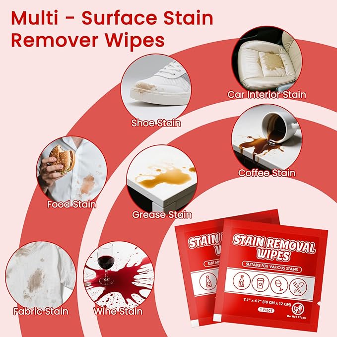 Stain Remover Wet Wipes Bulk, Individual Wrapped Clothes Portable Travel Messy - Image 3