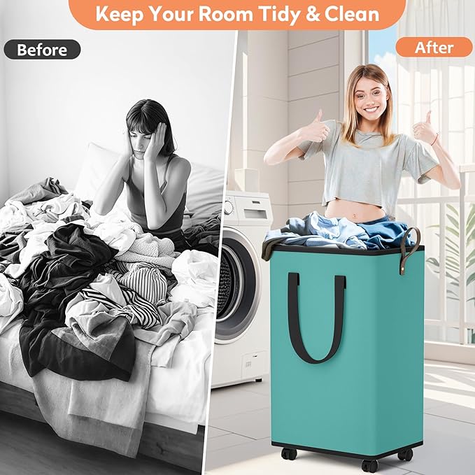Laundry Basket with Wheels, Collapsible Laundry Baskets, Laundry Hamper with - Image 5