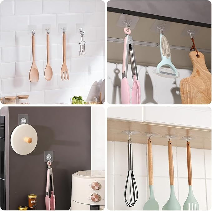 30 Pack Wall Heavy Duty 13lb Self Adhesive Hooks Waterproof Oilproof Hanging - Image 2