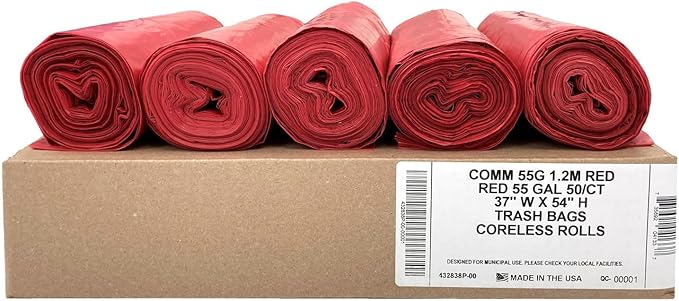 Ultrasac Heavy Duty 55 Gallon Red Trash Bags - Image 2