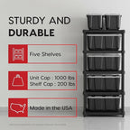 IRIS USA 5-Shelf Extra Heavy Duty Deep Plastic Storage Shelves, 1000lb Capacity, 75" H x 36" W x 24" D, Large Modular Shelving Unit Storage Organizer for Garage, Home, Warehouse & Gym, Rack - Black - Image 3