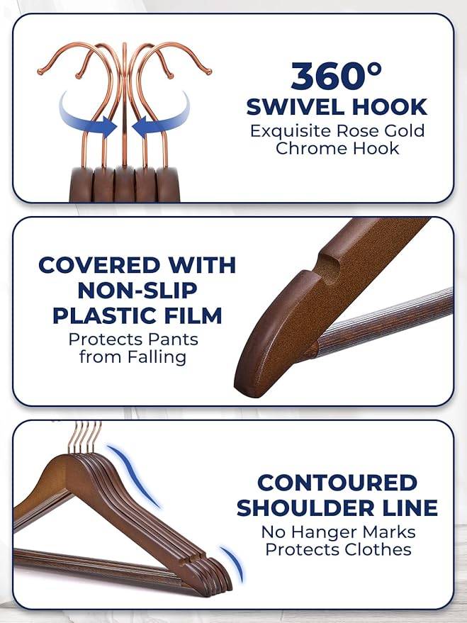 Smartor Wooden Hangers 20 Pack, Solid Wood Coat Hanger - Image 3