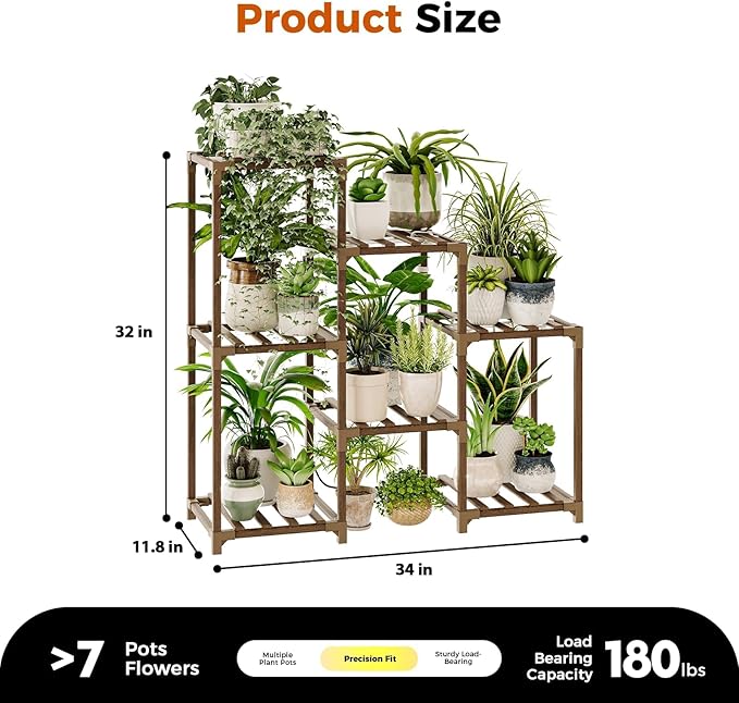 Bamworld Plant Stand with Grow Light Plant Shelf for Mutiple Pots 3 Tiers Ladder Plant Holder for Living Room Patio Boho Home Decor for Gardening Warm Light - Image 5