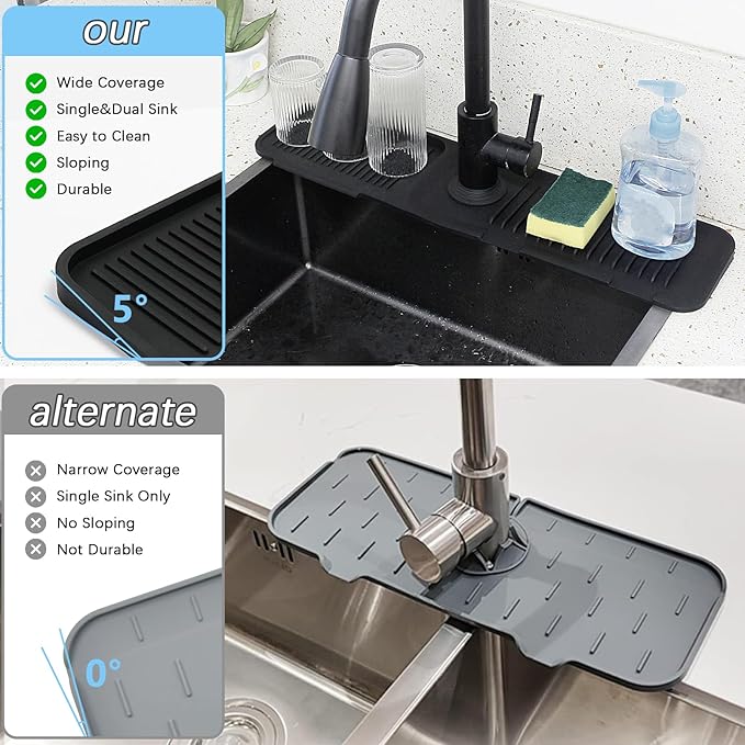 5° Slope Kitchen Sink Faucet Mat, Kitchen Sink Splash Guard, Silicone Material - Image 6