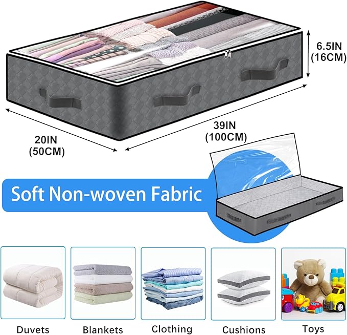 4 Pack Under Bed Storage, 90L Collapsible Closet Containers Organizers and - Image 2