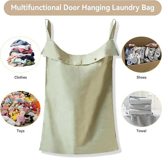 100% Linen Hanging Laundry Hamper Bag 20x27 Inch, Over the Door - Image 5