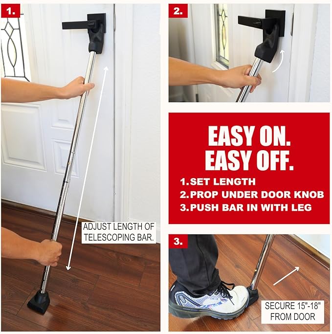 Door Stoppers Security Bar, SECURITYMAN 3 in 1 Adjustable Door Security Bar & - Image 5